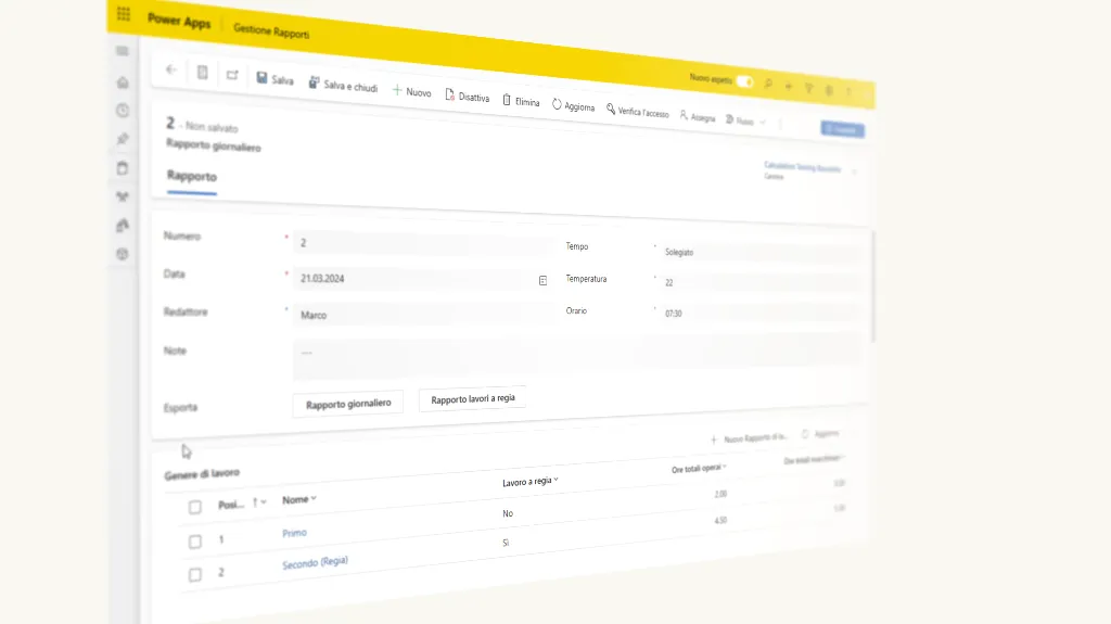 Capelli app: recording a daily report with work items and hours